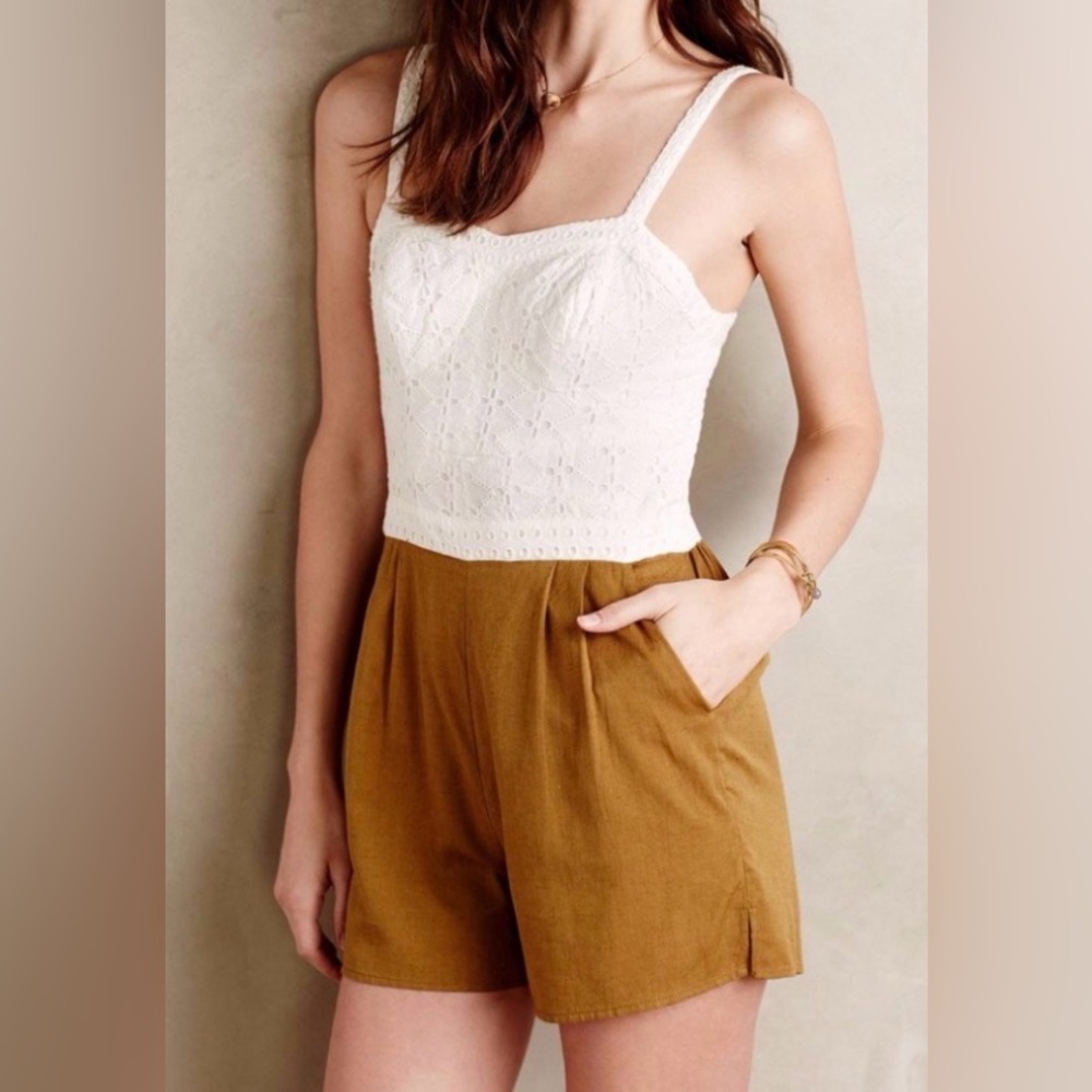Anthropologie Addie Laced Romper by Mermaid Crochet Linen Blend Romper S